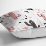 - 8875 - Realhomes Beyaz Zeminli Renkli Kaktüs Desenli Dijital Baskılı Modern Yastık Kırlent Kılıfı Realhomes