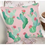 - 8877 - Realhomes Renkli Zemin Üzerinde Kaktüs Desenli Dijital Baskılı Modern Yastık Kırlent Kılıfı Realhomes