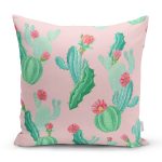 - 8877 - Realhomes Renkli Zemin Üzerinde Kaktüs Desenli Dijital Baskılı Modern Yastık Kırlent Kılıfı Realhomes
