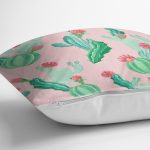 - 8877 - Realhomes Renkli Zemin Üzerinde Kaktüs Desenli Dijital Baskılı Modern Yastık Kırlent Kılıfı Realhomes