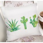 Beyaz Zemin Üzerinde Kaktüs Desenli Dijital Baskılı Modern Yastık Kırlent Kılıfı Realhomes