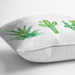 Beyaz Zemin Üzerinde Kaktüs Desenli Dijital Baskılı Modern Yastık Kırlent Kılıfı Realhomes