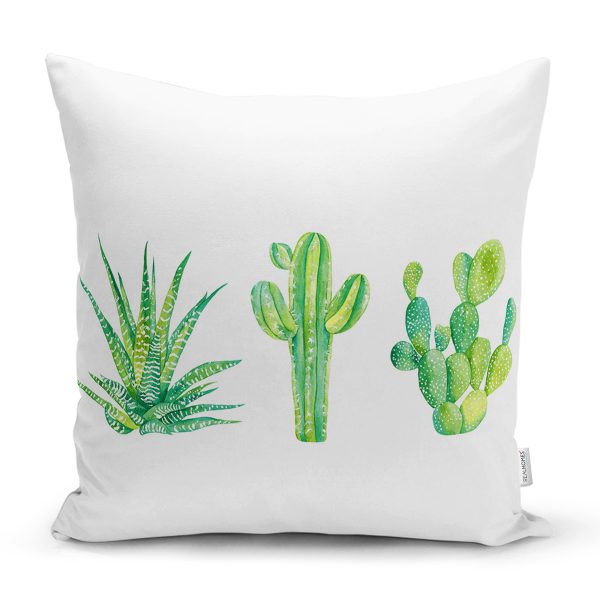 - 8879 - Realhomes  Renkli Zemin Üzerinde Kaktüs Desenli Dijital Baskılı Modern Yastık Kırlent Kılıfı Realhomes