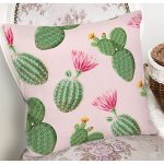 - 8880 - Realhomes Renkli Zemin Üzerinde Kaktüs Desenli Dijital Baskılı Modern Yastık Kırlent Kılıfı Realhomes