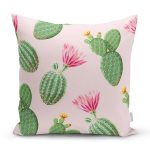 - 8880 - Realhomes Renkli Zemin Üzerinde Kaktüs Desenli Dijital Baskılı Modern Yastık Kırlent Kılıfı Realhomes