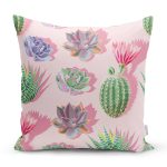 Renkli Zemin Üzerinde Kaktüs Desenli Dijital Baskılı Modern Yastık Kırlent Kılıfı Realhomes