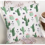 - 8884 - Realhomes Beyaz Zemin Üzerinde Kaktüs Desenli Dijital Baskılı Modern Yastık Kırlent Kılıfı Realhomes