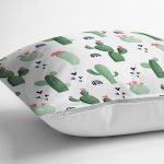 - 8884 - Realhomes Beyaz Zemin Üzerinde Kaktüs Desenli Dijital Baskılı Modern Yastık Kırlent Kılıfı Realhomes