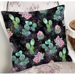 - 8885 - Realhomes  Siyah Zemin Üzerinde Kaktüs Desenli Dijital Baskılı Modern Yastık Kırlent Kılıfı Realhomes