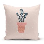 - 8886 - Realhomes Renkli Zemin Üzerinde Yaprak Desenli Dijital Baskılı Modern Yastık Kırlent Kılıfı Realhomes