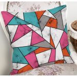 - 8899 - Realhomes Renkli Geometrik Desenli Mermer Motifli Dijital Baskılı Modern Kırlent Kılıfı Realhomes