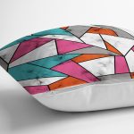 - 8899 - Realhomes Renkli Geometrik Desenli Mermer Motifli Dijital Baskılı Modern Kırlent Kılıfı Realhomes