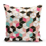 Renkli Geometrik Desenli Mermer Motifli Dijital Baskılı Modern Kırlent Kılıfı Realhomes