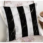 Mermer Zeminli Siyah Çizgili Dijital Baskılı Modern Yastık Kırlent Kılıfı Realhomes