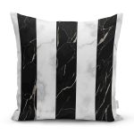 Mermer Zeminli Siyah Çizgili Dijital Baskılı Modern Yastık Kırlent Kılıfı Realhomes