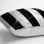 Mermer Zeminli Siyah Çizgili Dijital Baskılı Modern Yastık Kırlent Kılıfı Realhomes