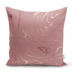 - 8916 - Realhomes Renkli Zeminli Gold Detaylı Mermer Desenli Dijital Baskılı Modern Kırlent Kılıfı Realhomes