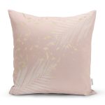 - 8917 - Realhomes Pastel Zeminli Gold Detaylı Yaprak Desenli Dijital Baskılı Modern Kırlent Kılıfı Realhomes