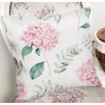 Beyaz Zeminli Yeşil Yapraklı Ortanca Çiçek Dijital Baskılı Modern Kırlent Kılıfı Realhomes