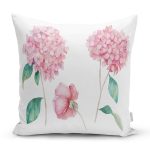 Beyaz Zeminli Rengarenk Ortanca Çiçek Motifli Dijital Baskılı Modern Kırlent Kılıfı Realhomes