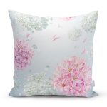 - 8931 - Realhomes  Pastel Zeminli Rengarenk Ortanca Çiçek Dijital Baskılı Modern Yastık Kırlent Kılıfı Realhomes