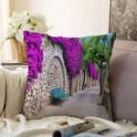 Mor Sarmaşık Desenli Dijital Baskılı Dekoratif Raşel Kadife Yastık Kırlent Kılıfı Realhomes
