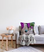 Mor Sarmaşık Desenli Dijital Baskılı Dekoratif Raşel Kadife Yastık Kırlent Kılıfı Realhomes