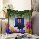 Çiçek Penceresi Dijital Baskılı Modern Raşel Kadife Yastık Kırlent Kılıfı Realhomes