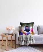 Çiçek Penceresi Dijital Baskılı Modern Raşel Kadife Yastık Kırlent Kılıfı Realhomes