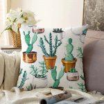 Kaktüs Desenli Dijital Baskılı Dekoratif Raşel Kadife Yastık Kırlent Kılıfı Realhomes