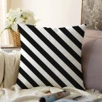 Siyah Beyaz Şeritli Dijital Baskılı Raşel Kadife Yastık Kırlent Kılıfı Realhomes
