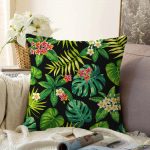 Siyah Zemin Yapraklar Raşel Kadife Yastık Kırlent Kılıfı Realhomes