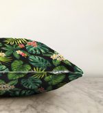 Siyah Zemin Yapraklar Raşel Kadife Yastık Kırlent Kılıfı Realhomes