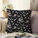 - Sonil-K-2041-Gorsel1 - Realhomes  Siyah Zeminde Beyaz Çiçekler Dijital Baskılı Raşel Kadife Yastık Kırlent Kılıfı Realhomes