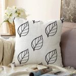 - Sonil-K-2070-Gorsel1 - Realhomes  Siyah Beyaz Yaprak Motifli Modern Raşel Kadife Yastık Kırlent Kılıfı Realhomes