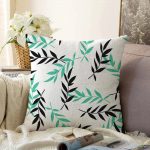- Sonil-K-2071-Gorsel1 - Realhomes  Yeşil Siyah Yaprak Desenli Dijital Baskılı Modern Raşel Kadife Yastık Kılıfı Realhomes