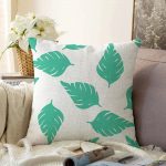 Beyaz Temalı Mint Yeşili Yaprak Motifli Dekoratif Raşel Kadife Yastık Kılıfı Realhomes