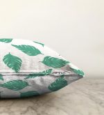 Beyaz Temalı Mint Yeşili Yaprak Motifli Dekoratif Raşel Kadife Yastık Kılıfı Realhomes