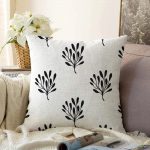 - Sonil-K-2074-Gorsel1 - Realhomes  Siyah Beyaz Yaprak Motifli Dekoratif Raşel Kadife Yastık Kırlent Kılıfı Realhomes