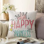 - Sonil-K-2108-Gorsel1 - Realhomes  Happy Princess Yazı Desenli Dijital Baskılı Modern Raşel Kadife Kırlent Kılıfı Realhomes