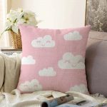 - Sonil-K-2141-Gorsel1 - Realhomes  Pembe Zeminli Bulut Desenli Dijital Baskılı Raşel Kadife Kırlent Kılıfı Realhomes