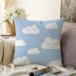 - Sonil-K-2142-Gorsel1 - Realhomes  Mavi Zeminli Bulut Temalı Dijital Baskılı Modern Raşel Kadife Yastık Kılıfı Realhomes