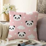 - Sonil-K-2144-Gorsel1 - Realhomes Pembe Zeminli Panda Resimli Dijital Baskılı Raşel Kadife Kırlent Kılıfı Realhomes