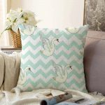 - Sonil-K-2145-Gorsel1 - Realhomes  Zigzag Zeminli Kuğu Desenli Dijital Baskılı Modern Raşel Kadife Yastık Kılıfı Realhomes