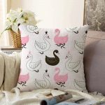 - Sonil-K-2146-Gorsel1 - Realhomes  Pembe Zeminli Kuğu Resimli Dijital Baskılı Raşel Kadife Kırlent Kılıfı Realhomes