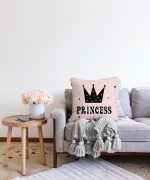 - Sonil-K-2148-Gorsel2 - Realhomes Pembe Zeminli Princess Yazılı Dijital Baskılı Raşel Kadife Kırlent Kılıfı Realhomes