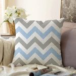 Gri Mavi Zigzag Desenli Dijital Baskılı Modern Raşel Kadife Kırlent Kılıfı Realhomes