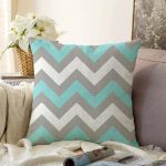 - Sonil-K-2179-Gorsel1 - Realhomes  Gri Turkuaz Zigzag Desenli Dijital Baskılı Dekoratif Raşel Kadife Kırlent Kılıfı Realhomes