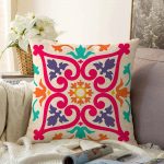 Modern Geometrik Desenli Dijital Baskılı Dekoratif Raşel Kadife Kırlent Kılıfı Realhomes