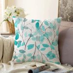 Mavi Yapraklar Özel Tasarım Modern Raşel Kadife Yastık Kırlent Kılıfı Realhomes